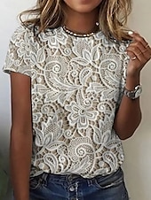 ieftine tricou boho-Pentru femei Tricou Grafic Imprimeu Paisley Plante Elegant Casual Manșon scurt Stil Nautic Rotund Topuri obișnuite Zilnic Imprimeu Negru Alb Kaki Vară
