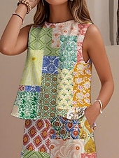 levne Sady-Dámské elegantní módní streetwear dvoudílné sety halenka vesta kalhoty kalhoty bez rukávů kulatý výstřih outdoor do práce ležérní pruhovaný potisk dovolená denní sváteční zelená khaki léto regular fit
