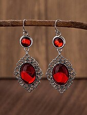 abordables Boucle d&amp;#39;oreille pour femme-Boucles d&#039;oreilles pendantes gothiques vintage pour femmes avec pierre précieuse rouge, design pendant en filigrane d&#039;argent antique pour fête d&#039;Halloween et cosplay