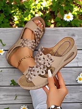 billiga Komfortsandaler-damsandaler med blomsterdekorationer, bekväma slip-on-skor för avslappnade utflykter, parkpromenader och stranddagar