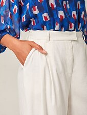 economico Pantaloni-pantaloni a gamba larga in lino traspirante bianco sporco
