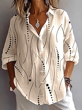 abordables Tops à Rayures et Géométriques pour Femmes-Femmes Chemise Chemisier Graphique À pois ancien Tropical Élégant manche longue Col de chemise Hauts Réguliers Quotidien Fête Sortir Boutons Blanche Rose Claire Bleu Kaki Été Printemps