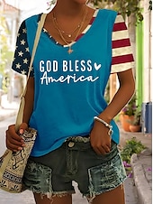 cheap Independence Day Top-Independence Day Women&#039;s Patriotic Fourth of July T Shirt Graphic American Flag Vintage Stylish Classic Short Sleeve V Neck Regular Tops Daily Weekend Print Black Blue Green Gray Summer Spring
