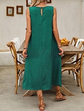 preiswerte Weißes Kleid-Damen Maxikleid A Linie Kleid Sommerkleid Lässig Täglich Normale Passform Einfach Ärmellos Rundhalsausschnitt Wein Blau Braun Grün Sommer