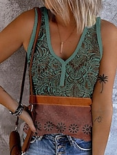 economico Top Boho-Per donna Canotta a canotta Grafico Blocco di colori Bohemien Elegante Retrò Vintage Senza Maniche Senza maniche Scollo a V Top corti Quotidiano Uscire Abbigliamento mare Stampato Nero Rosa Blu