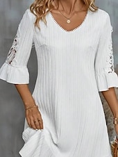 ieftine Topuri din dantelă-Pentru femei Rochie Mini Rochie albă Rochie de dantela Rochie casual Clasic Modern Manșon Flare cuff În aer liber Vacanță Ieșire Fit regulat Simplu Manșon Jumate În V Alb Vară