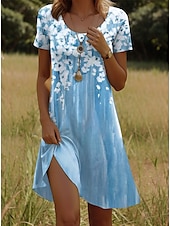 abordables Robe Fleurie-Robe mini femme Robe décontractée Robe petite Robe T-shirt Robe tee Robe d&#039;été Décontractée Vacances Quotidienne Coupe régulière Florale Manches courtes Col ras du cou Rose Vert Été
