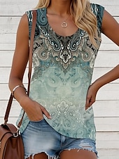billige Boho tank topp-Dame Camisole Tank Top Grafisk Geometrisk Bohem Årgang Daglig Ermeløs Crew-hals Vanlige topper Daglig Trykt mønster Svart Hvit Rød Blå Kakifarget Sommer Vår