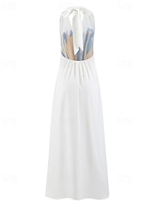 abordables Robes Floraux Imprimés-Femmes Robe Longue Maxi Robe Robe Imprimée Classique Moderne Extérieur Vacances Sortir Coupe régulière Fleur Sans manches Col Halter Blanche Été