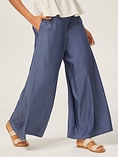 economico Pantaloni-Per donna Femminile Culotte Gamba Larga Lunghezza intera Elegante Casual Casuale Blu scuro Tutte le stagioni XS S M