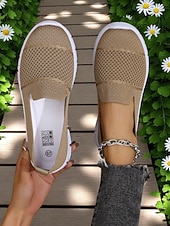 billige Sneakers til kvinner-Grå flyknit slip-on-sneakers til dame – hverdagssko for turgåing, ærender og fritid i parken