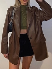 preiswerte Blazer &amp; Anzüge-Damen Blazer Warm Bequem Tasche Knöpfe Mode Modern Einfach Ausgehen Wochenende Einreihig Regulär Umlegekragen Normale Passform Langarm Oberbekleidung Schwarz Rote Braun Herbst Winter