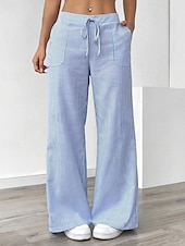 abordables jambe large et taille haute-Femmes Jambe large Slacks Streetwear Occasionnel Longueur complète Naturel Rayé Avec Poches Conception à cordon élastique Extérieur Confortable Fête Décontracté Quotidien Magenta Bleu ciel clair Gris