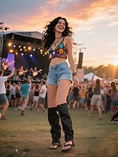 economico Infradito da Vacanza-Stivali alti fino al ginocchio in pelle nera da donna: un tocco di stile audace per festival musicali ed eventi di street style