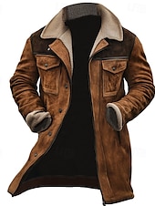 billiga Herrjackor och -rockar-Herr Vinterjacka Fleece-jacka Vardaglig jacka Semester Dagligen Håller värmen Ficka Fleece Höst Vinter Färgblock Mode Streetwear Kavajslag Lång Brun Kaffe Jacka