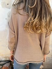 billige Kvinne Enkle Topper-Dame Skjorte Helfarge Stilfull Fritid Langermet V-hals Vanlige topper Daglig Lapper Svart Hvit Rosa Grønn Kakifarget Sommer Vår