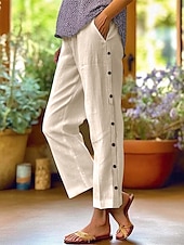 abordables Pantalon uni en coton et lin-Femmes Pantalon en coton et lin Pantacourt Mode Occasionnel Longueur cheville Taille Moyenne Uni Taille Élastique Respirant Confortable Rue Tenue quotidienne Sortir Noir Blanche bleu marine Bleu Ciel