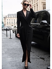 preiswerte Bodenlänge-Black Tie Blazer Smoking Säulen Kleid Mutter der Braut Elegantes Hoher Schlitz Hemdkragen Bodenlänge Lange Ärmel mit