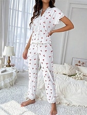 economico Top e pantaloni pigiama da donna-Per donna Set Pigiama Casual Comfort Floreale Farfalla Patchwork Elastico in vita Camicia Pantalone Casa Quotidiano Manica Corta Scollo a V Rosa chiaro Bianco Rosa Rosso Estate Primavera Vestibilit