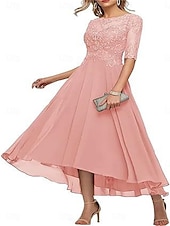 preiswerte Bodenlänge-A-Linie Brautmutterkleid Elegant Rundhalsausschnitt Knöchellänge Spitze Halbarm mit Einfarbig 2025