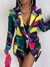 billiga Blazers och kostymer-Dam Kavaj Bekväm Andningsfunktion Mönster Ledigt Blommig Kontor Gata Ledigt Dagliga kläder Öppen front Normal Hakslag Normal Långärmad Ytterkläder Svart Gul Rodnande Rosa Sommar Höst