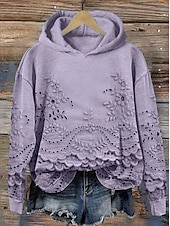 abordables Hauts Floraux-Femmes Sweat à capuche Fleuri Élégant Chaud Mode manche longue À capuche Hauts Réguliers Rue Tenue Quotidienne Imprimé Blanche Rose Claire Bleu Violet Vert Automne Hiver