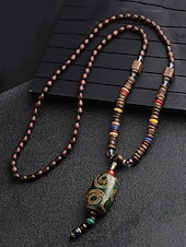 abordables Bijoux pour hommes-Collier pendentif en perles tribales pour homme – perles ethniques en bois faites à la main avec des accents turquoise, style bohème pour une tenue décontractée, de yoga, de méditation ou de festival