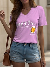 ieftine Umor &amp; Citate tricou-Oktoberfest Pentru femei Tricou Grafic Scrisă Epocă Stilat Clasic Manșon scurt În V Topuri obișnuite Zilnic Imprimeu Negru Alb Galben Roz Îmbujorat Roșu-aprins Vară Primăvară