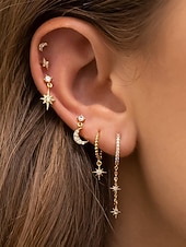 tanie Kolczyki damskie-damski pozłacany zestaw kolczyków w kształcie gwiazdy i księżyca – delikatne niebiańskie cyrkonie i wiszące kolczyki na modne przyjęcia, prezenty i na co dzień