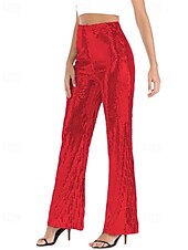 economico pantaloni da donna da festa-Per donna Gamba larga Moda Streetwear Lunghezza intera Naturale Semplice Paillettes Elastico in vita Comodo All&#039;aperto Confortevole All&#039;aperto Vacanza Feste Argento Nero Rosso Autunno Vestibilit