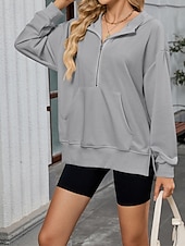 abordables Sweatshirts et Hoodies Texturés-Femmes Sweat à capuche Uni Streetwear Occasionnel Confortable manche longue À capuche Hauts Réguliers Rue Fête Sortir Poche Avant Quart de zip Noir Rose Claire Bleu Kaki Gris Automne