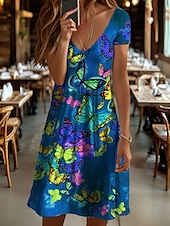 economico Gli animali si vestono-Per donna Mini Abito Vestito T-Shirt Abito a trapezio Abito Estivo Vacanza Casual Ferie Vestibilità regolare Floreale Grafico Animale Manica Corta Girocollo Giallo Rosso Blu Viola Estate Primavera