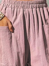 preiswerte Schlichte Hose aus Baumwollleinen-Damen Hose aus Baumwollleinen Basic Volle Länge Hohe Taille Einfach Tasche Komfort Außenbereich Mikroelastisch Urlaub Straße Lässig Schwarz Rosa Wein Marineblau Sommer Frühling Herbst Lässiger Schnitt