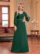 abordables VERT-Ligne A Robes de Quinceanera Élégant Robe Formel Mariage Longueur au sol manche longue Col en V Satin avec Perlage 2025