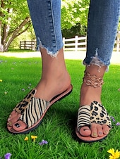 preiswerte Lässige Sandalen-Damen-Sandalen mit Animalprint und Zebra- und Leoparden-Patch-Design für Sommerpicknicks, den Garten und den Urlaub im Resort
