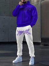 baratos Conjunto de Moletom 3D Masculino-Homens Gráfico 2pcs Conjuntos de moletom 3D Moletom Moletom com capuz Manga Longa Calças compridas Com Capuz Casual Diário Roupa Esportiva Impressão 3D Primavera Outono Inverno Rubi Vermelho