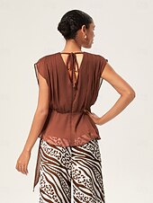 baratos Blusas e Camisas-blusa assimétrica sem mangas com decote em V