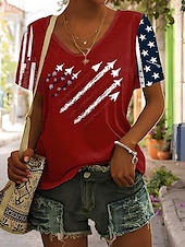 cheap Independence Day Top-Independence Day Women&#039;s Patriotic Fourth of July T Shirt Heart Graphic American Flag Vintage Stylish Classic Short Sleeve V Neck Regular Tops Daily Weekend Print Black Red Blue Gray Summer Spring