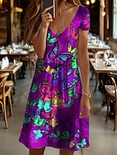 economico Gli animali si vestono-Per donna Mini Abito Vestito T-Shirt Abito a trapezio Abito Estivo Vacanza Casual Ferie Vestibilità regolare Floreale Grafico Animale Manica Corta Girocollo Giallo Rosso Blu Viola Estate Primavera