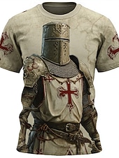  Herren Kreuzritter Tempelritter T-Shirt Kurzarm T-Shirt 3D-Druck Rundhals-Shirt Religiöse Straßen Lässige Tägliche Hellbraun Braun Sommer Frühling Ganzjahresbekleidung