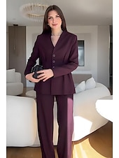 baratos Terninhos de calça da mamãe-Macacão  Conjunto de Calças 2 Peças Conjunto de Mãe da Noiva Conjunto de Calças com Blazer Sem Gola Elegante Vintage Simples Mangas Longas Comprimento do Chão Calças com Detalhes de Pregas
