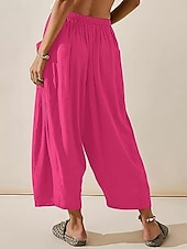baratos Calça de linho de algodão simples-Mulheres Calças de linho de algodão chinês Moda Básico Casual Comprimento total Cintura Alta Tecido Bolsos Com Cordão Conforto Exterior Micro-Elástica Férias Rua Diário Branco Amarelo fúcsia cáqui