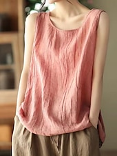 abordables Chemises-Femmes Chemises en coton et lin Chemise à col camp Couleur Unie Basique Occasionnel Sans manches Col en V Hauts Réguliers Quotidien Noir Blanche Rose Claire Vert Gris Été