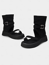 abordables Sandales de Vacances-Sandales gladiateur beiges à bride cheville pour femme avec bride à boucle et semelle plateforme noire – Chaussures de voyage décontractées pour l&#039;été, le camping et les aventures en plein air