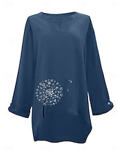 voordelige Overhemden-Dames Katoenen linnen overhemden Bloemig Basic Casual Lange mouw Overhemdkraag Normale tops Dagelijks Afdrukken Blozend Roze Marineblauw Fuchsia Groen Zomer Herfst