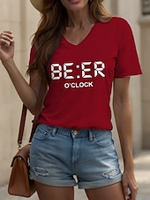 economico Maglietta di Umorismo &amp; Citazioni-Oktoberfest Per donna Maglietta Grafico Lettera Vintage Elegante Classico Manica Corta Scollo a V Top Regolari Quotidiano Stampato Nero Bianco Giallo Rosso Blu Estate Primavera