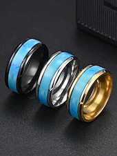 economico Gioielli da uomo-Anello da uomo in acciaio inossidabile con intarsio turchese blu, fascia lucida comfort fit, gioiello in stile western da indossare ogni giorno, matrimoni o regali
