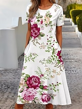 cheap Casual Floral Dresses-Women&#039;s Mini Dress T Shirt Dress Tee Dress Sundress Shift Dress A Line Dress Vacation Casual Boho Party Beach Regular Fit Floral Graphic Short Sleeve Crew Neck White Pink Red Blue Summer Spring