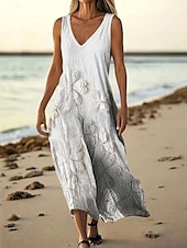 abordables Vestidos Florales Impresos-Mujer vestido largo vestido largo Vestido informal Vestido de Tanque Vestido de verano africano Diario Festivos Playa Ajuste regular Floral Sin Mangas Escote en Pico Blanco Morado Verde Trébol