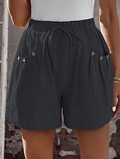 baratos Shorts-Mulheres chinês Calção Moda Roupa de rua Básico Curto Cintura Alta Tecido Bolsos Cintura elástica Confortável Macio Micro-Elástica Ao ar livre Férias Rua Azul marinho Preto Branco Verão Primavera